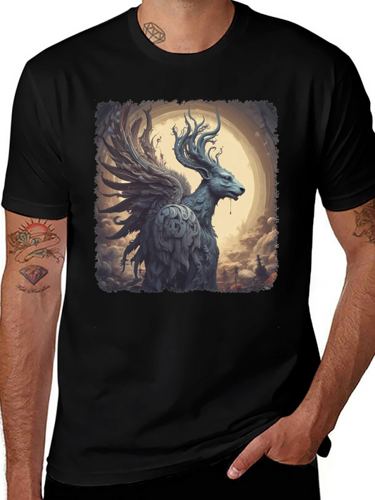 Winged Stag Graphic Tee - Mythical Creature T-Shirt