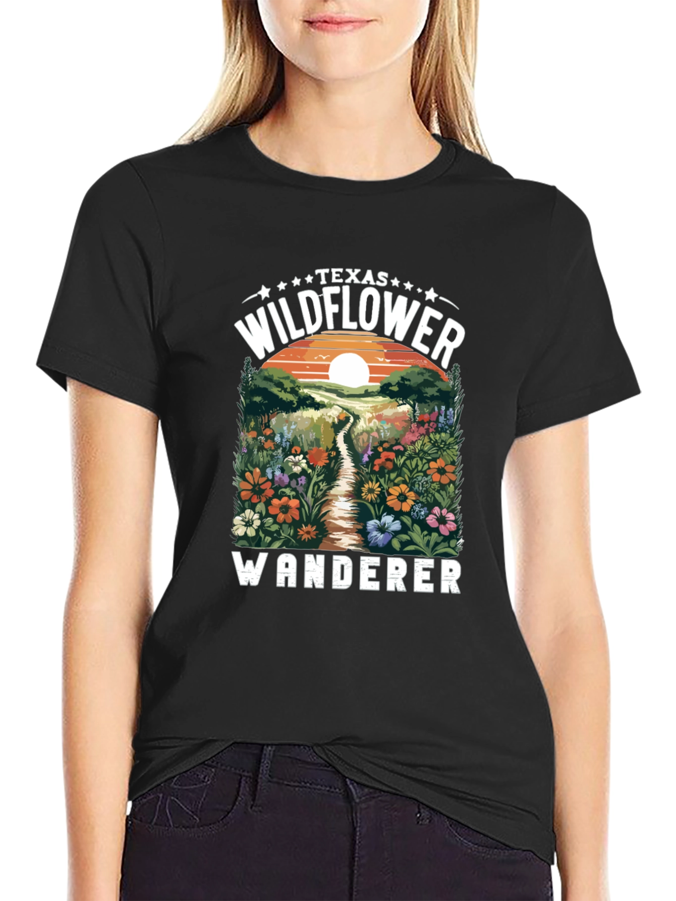 Texas Wildflower Wanderer Black Graphic Tee