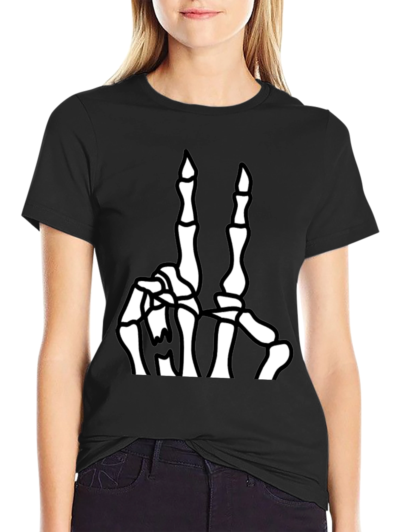 Skeleton Hand Peace Sign Graphic Tee