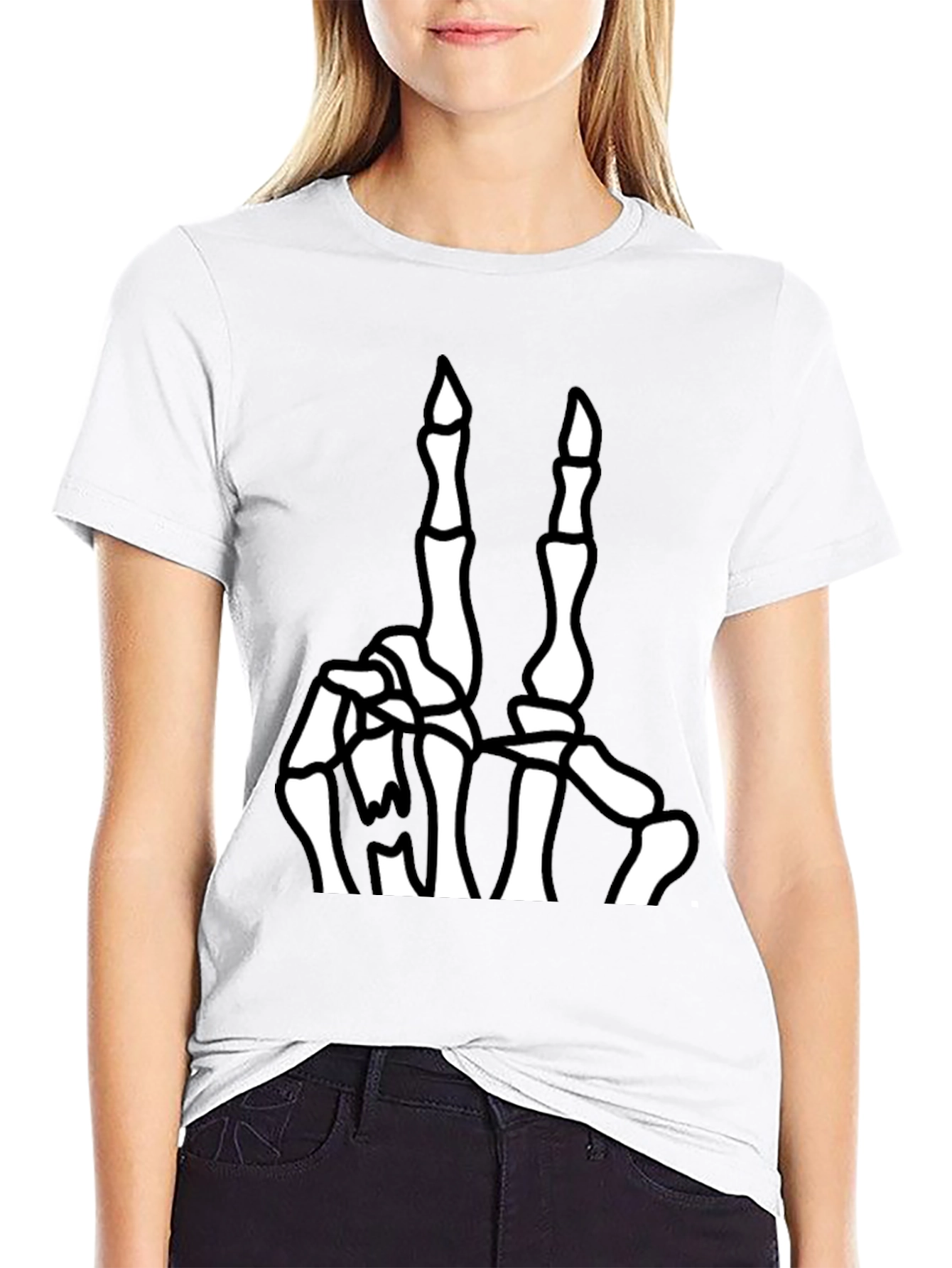 Skeleton Hand Peace Sign Graphic Tee