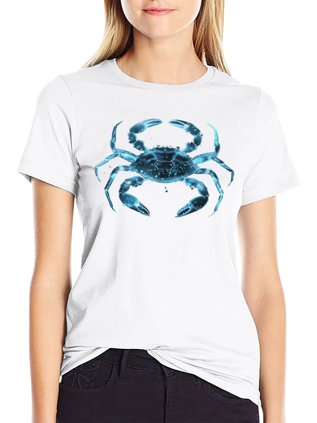 Blue Crab Graphic Print Black T-Shirt