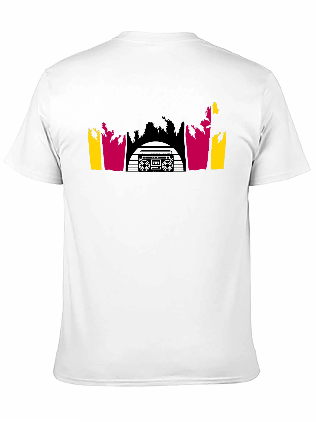 Retro Boombox Palm Tree Graphic Tee - Black Cotton