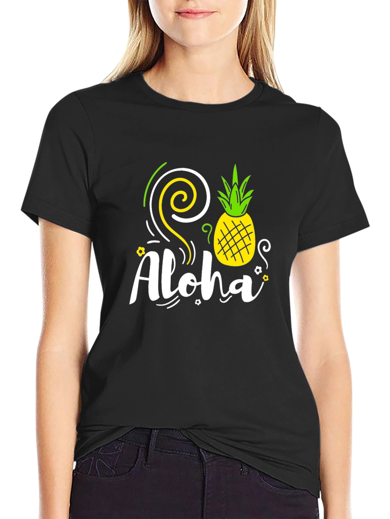 Aloha Pineapple Graphic Tee - Black Cotton T-Shirt