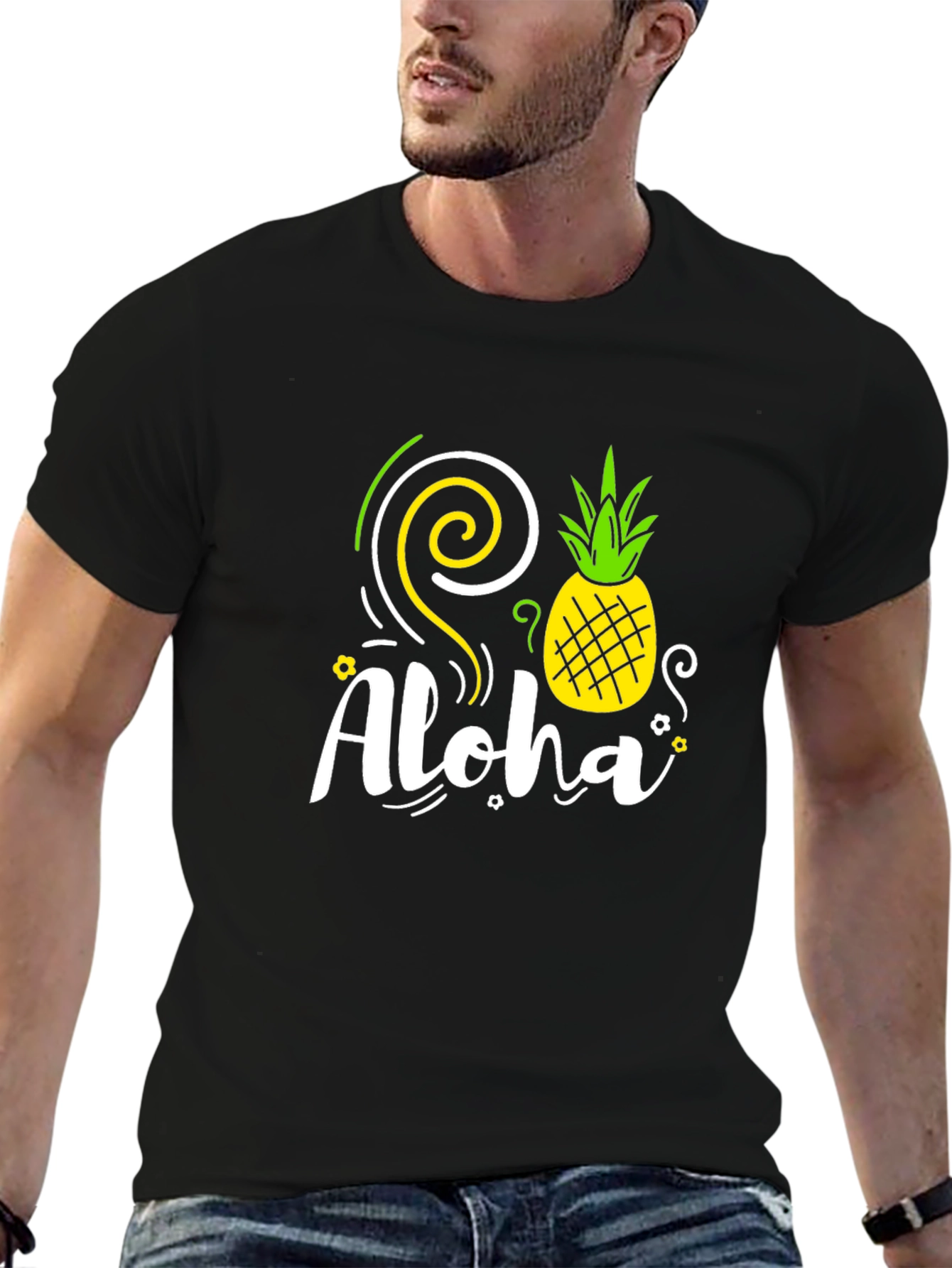 Aloha Pineapple Graphic Tee - Black Cotton T-Shirt