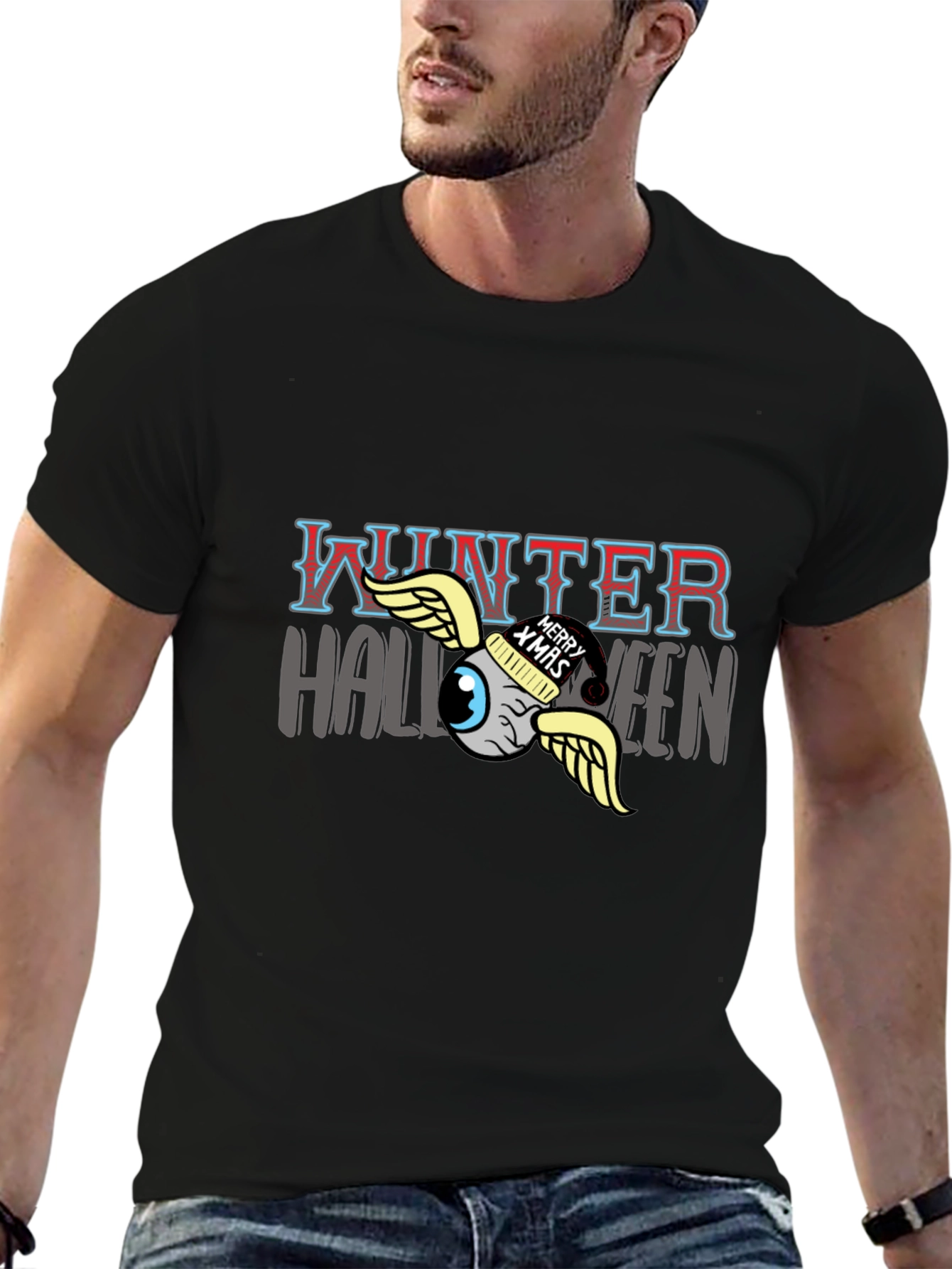 Winter Halloween Graphic Tee - Mens Black T-Shirt