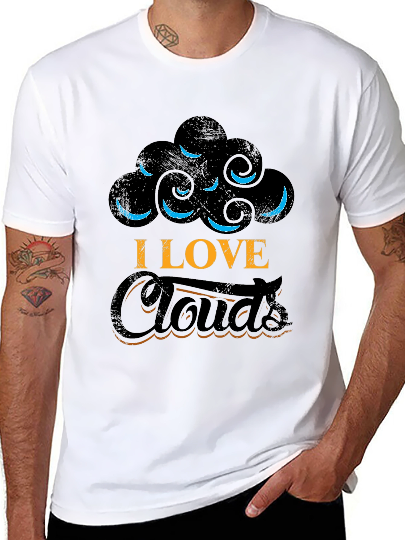 I Love Clouds Graphic Tee - Black Cotton T-Shirt
