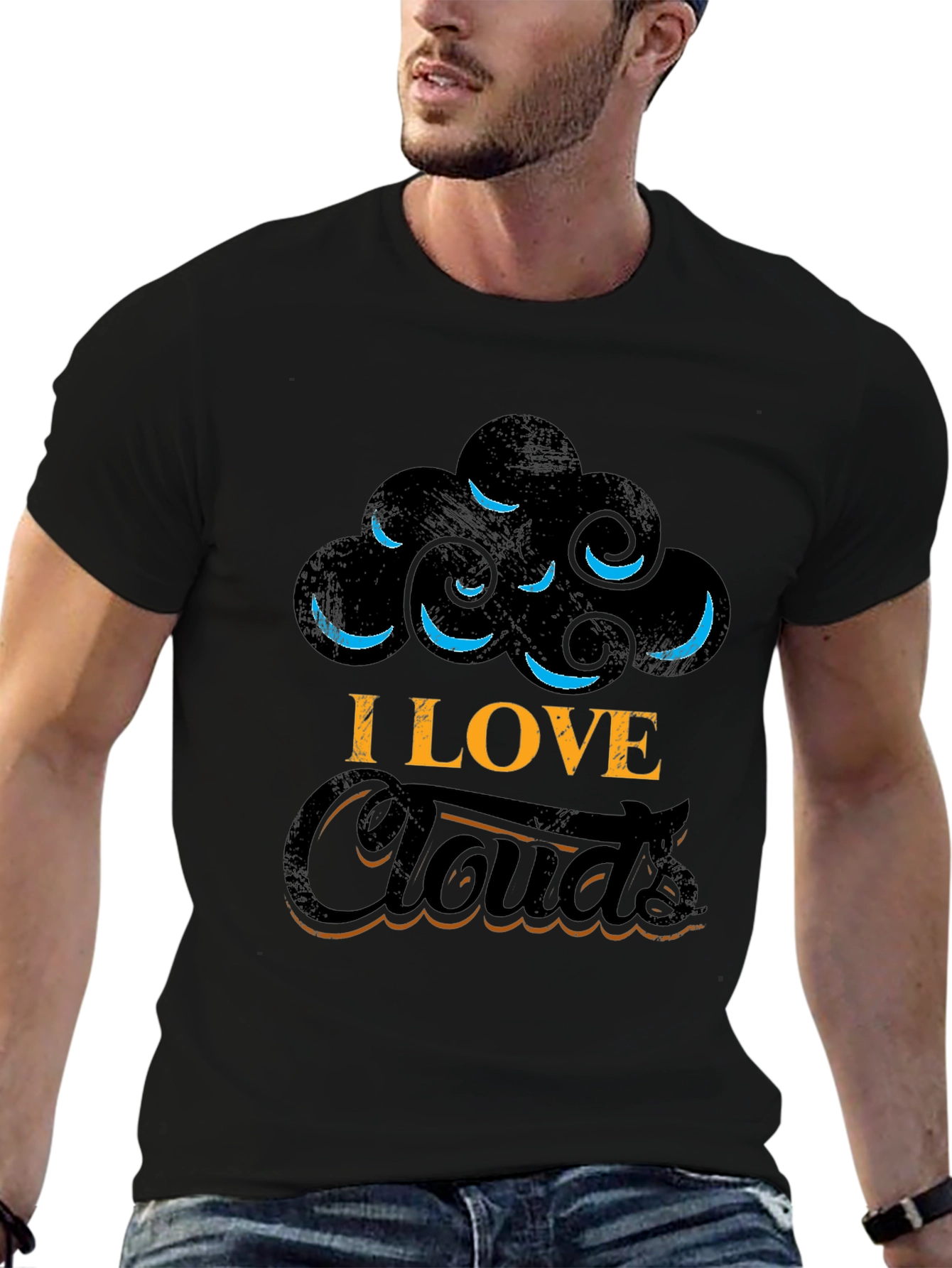 I Love Clouds Graphic Tee - Black Cotton T-Shirt
