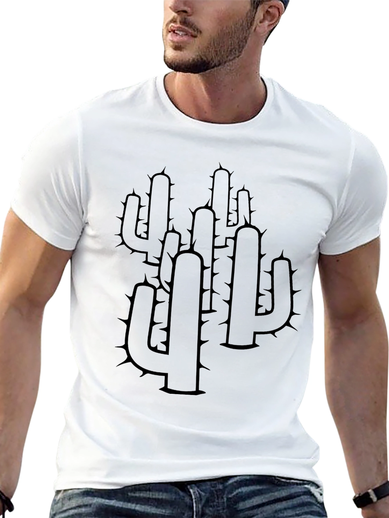 Cactus Print T-Shirt - Classic Black Cotton Tee