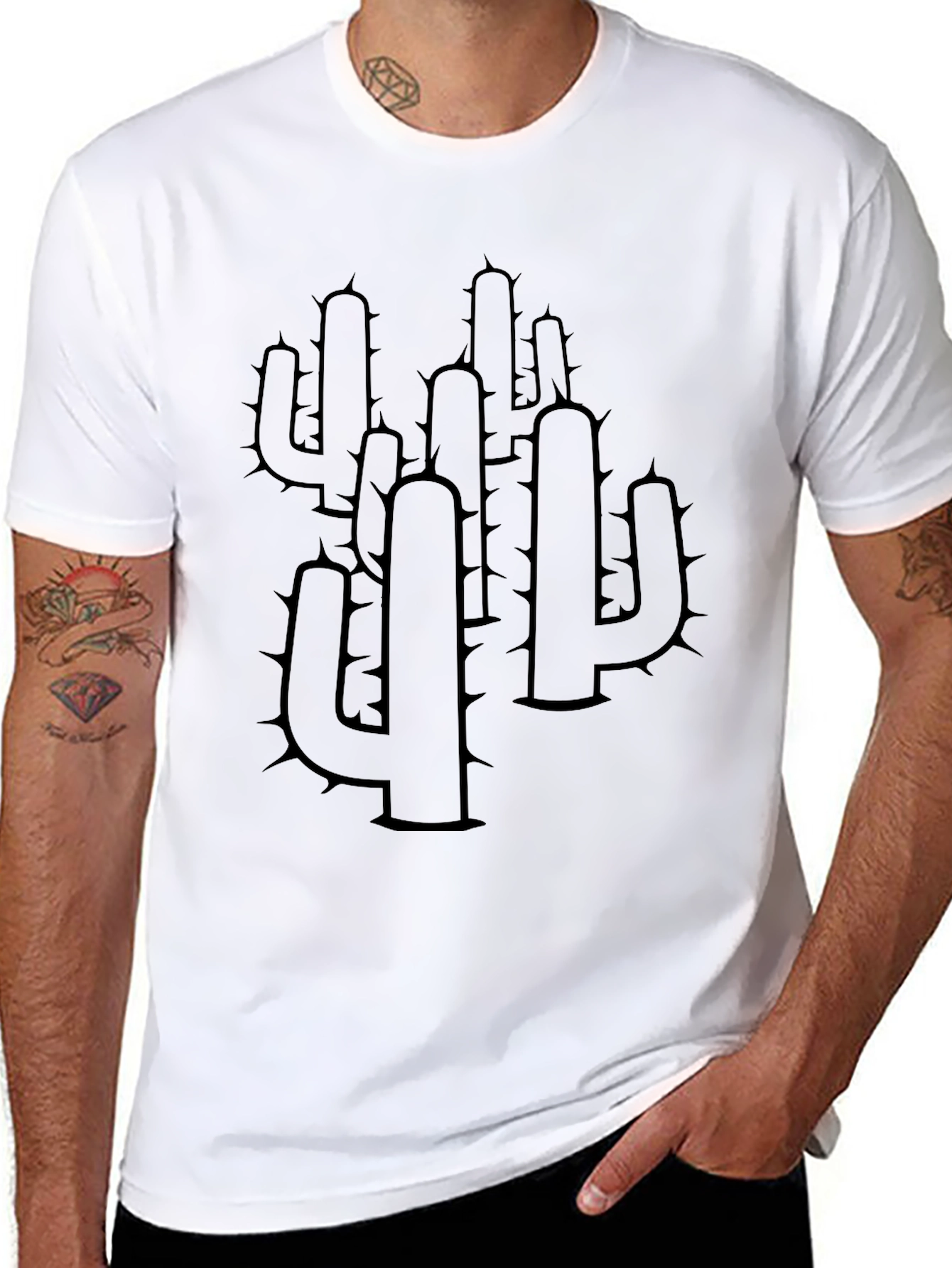 Cactus Print T-Shirt - Classic Black Cotton Tee