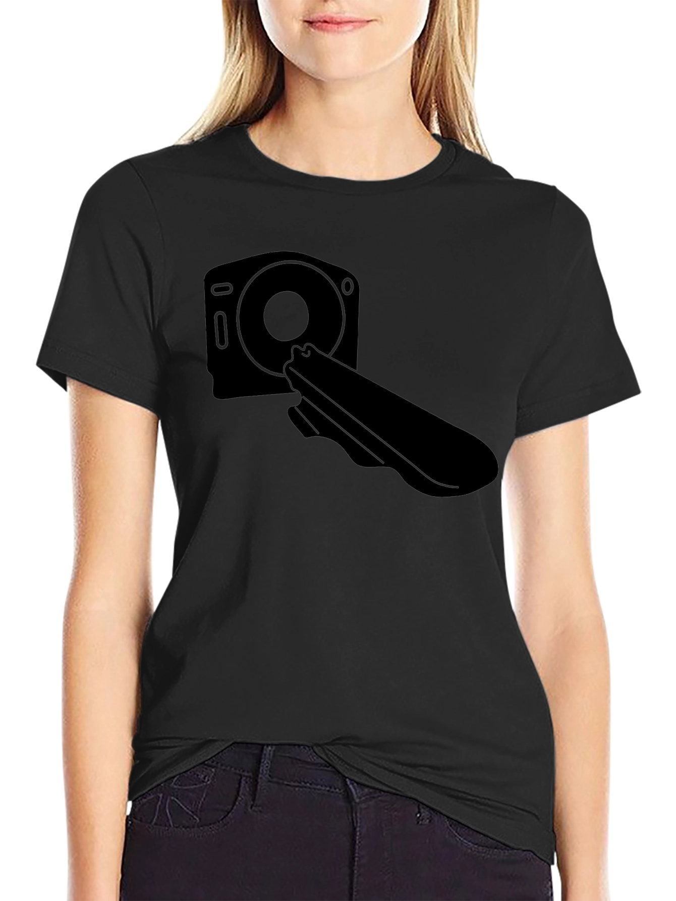 Black T-Shirt with Camera and Holster Graphic