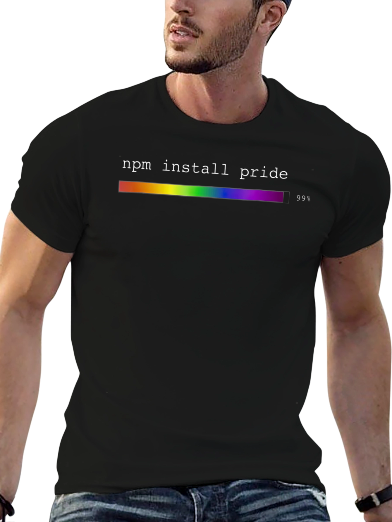 NPM Install Pride T-Shirt - Rainbow Progress Bar