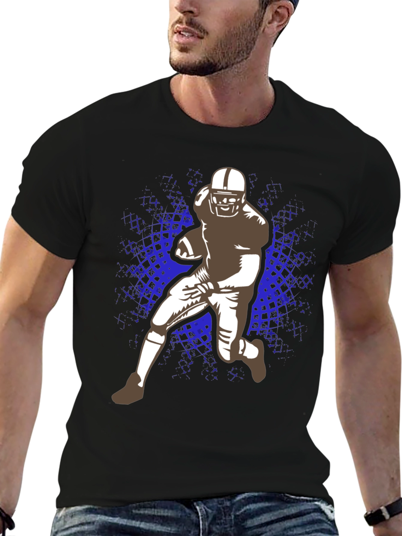 Football Player Graphic T-Shirt - Black