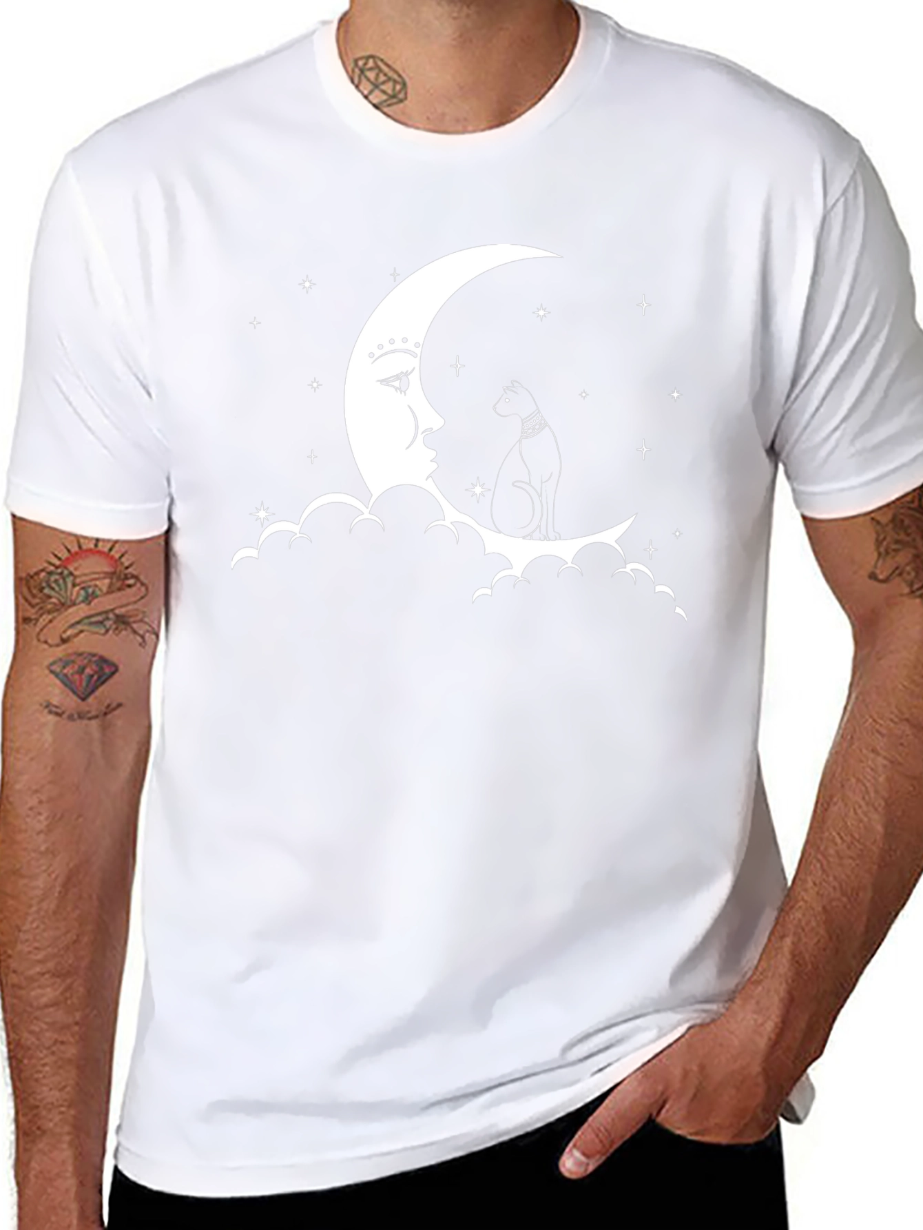 Celestial Cat T-Shirt - Moon & Stars