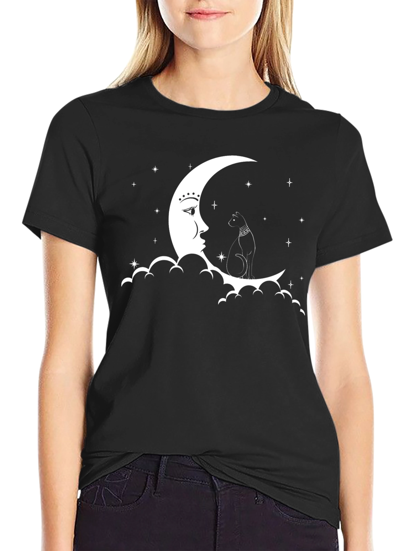 Celestial Cat T-Shirt - Moon & Stars
