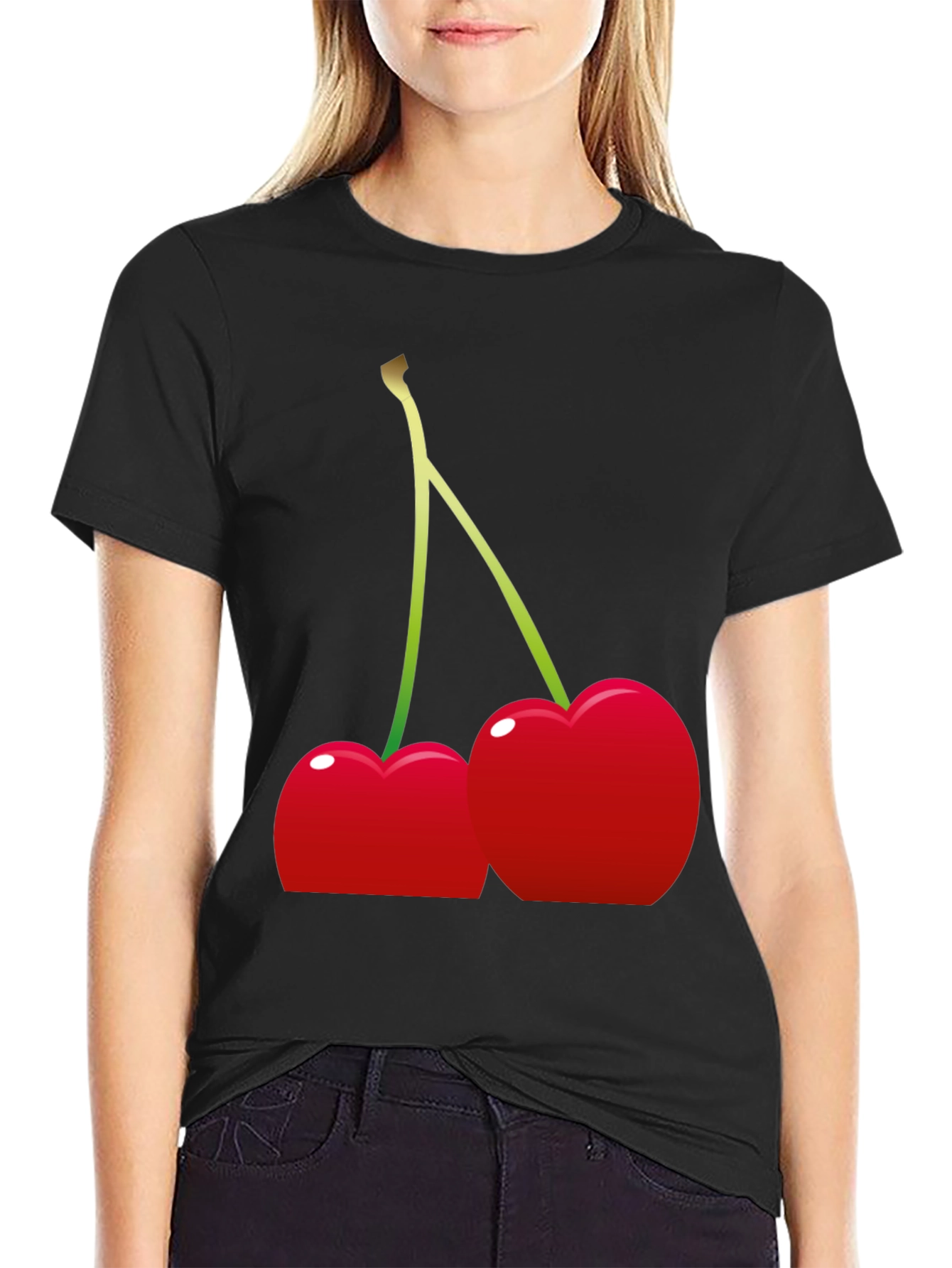 Cherries Graphic Tee - Black Cotton Blend
