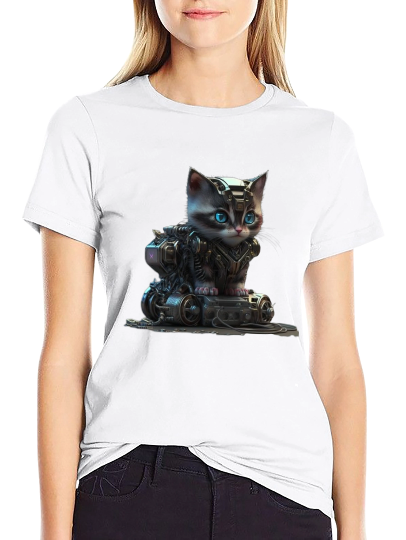 Cyberpunk Kitten Graphic T-Shirt - Unique Cat Lover Gift