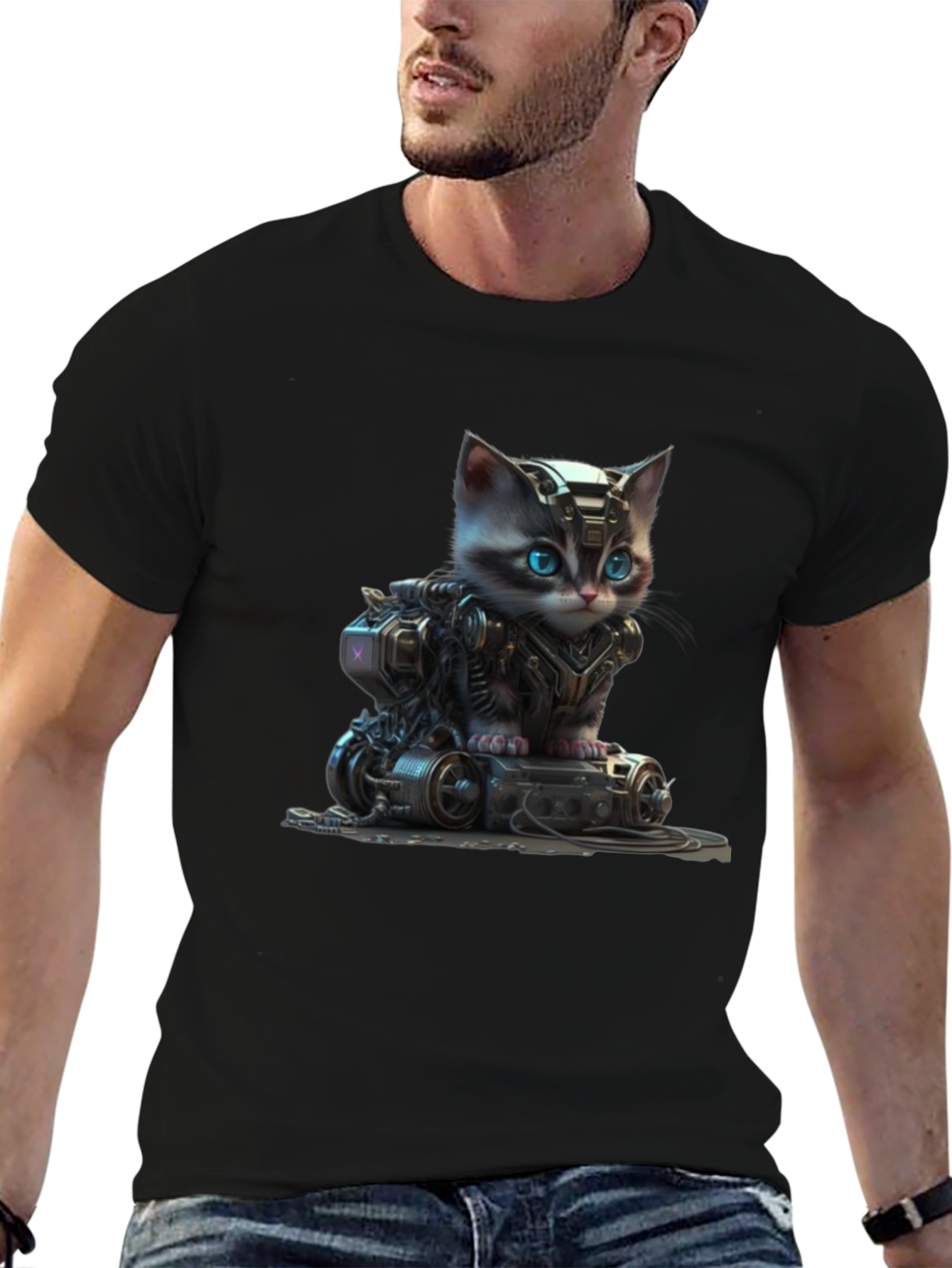Cyberpunk Kitten Graphic T-Shirt - Unique Cat Lover Gift