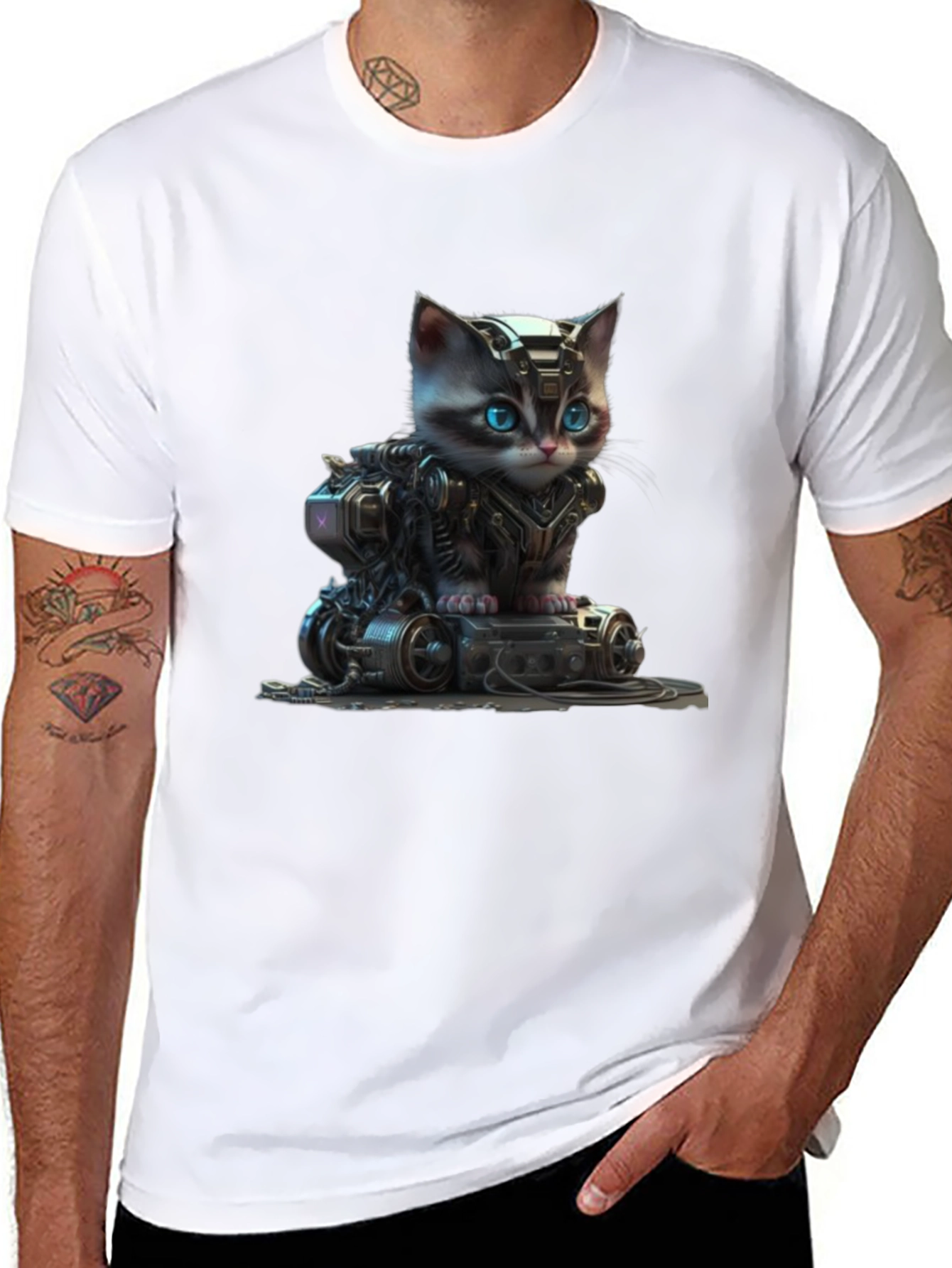 Cyberpunk Kitten Graphic T-Shirt - Unique Cat Lover Gift