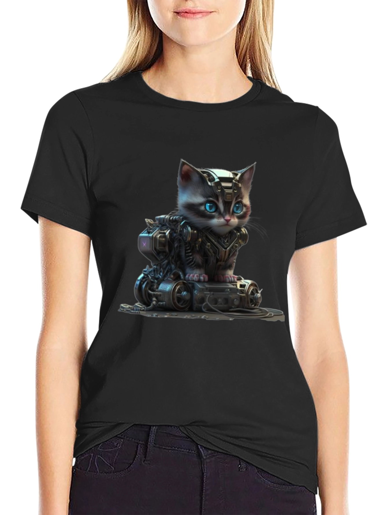 Cyberpunk Kitten Graphic T-Shirt - Unique Cat Lover Gift
