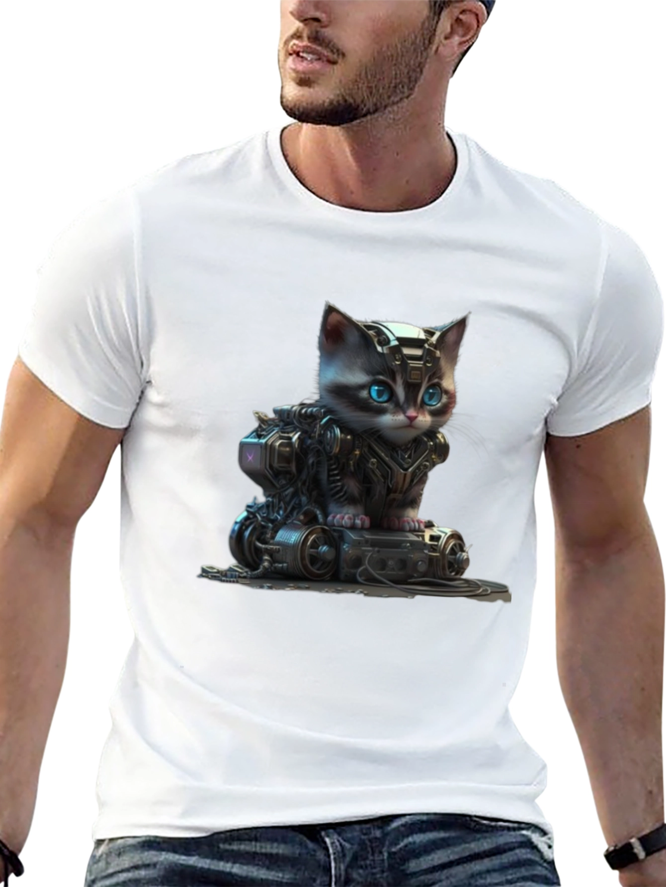 Cyberpunk Kitten Graphic T-Shirt - Unique Cat Lover Gift