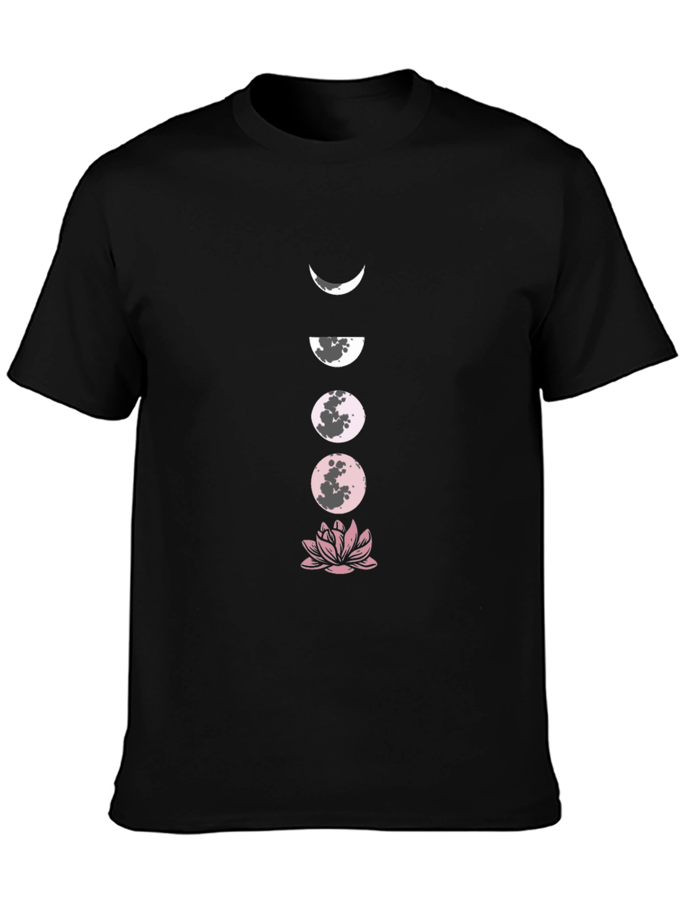 Moon Phases and Lotus Black T-Shirt
