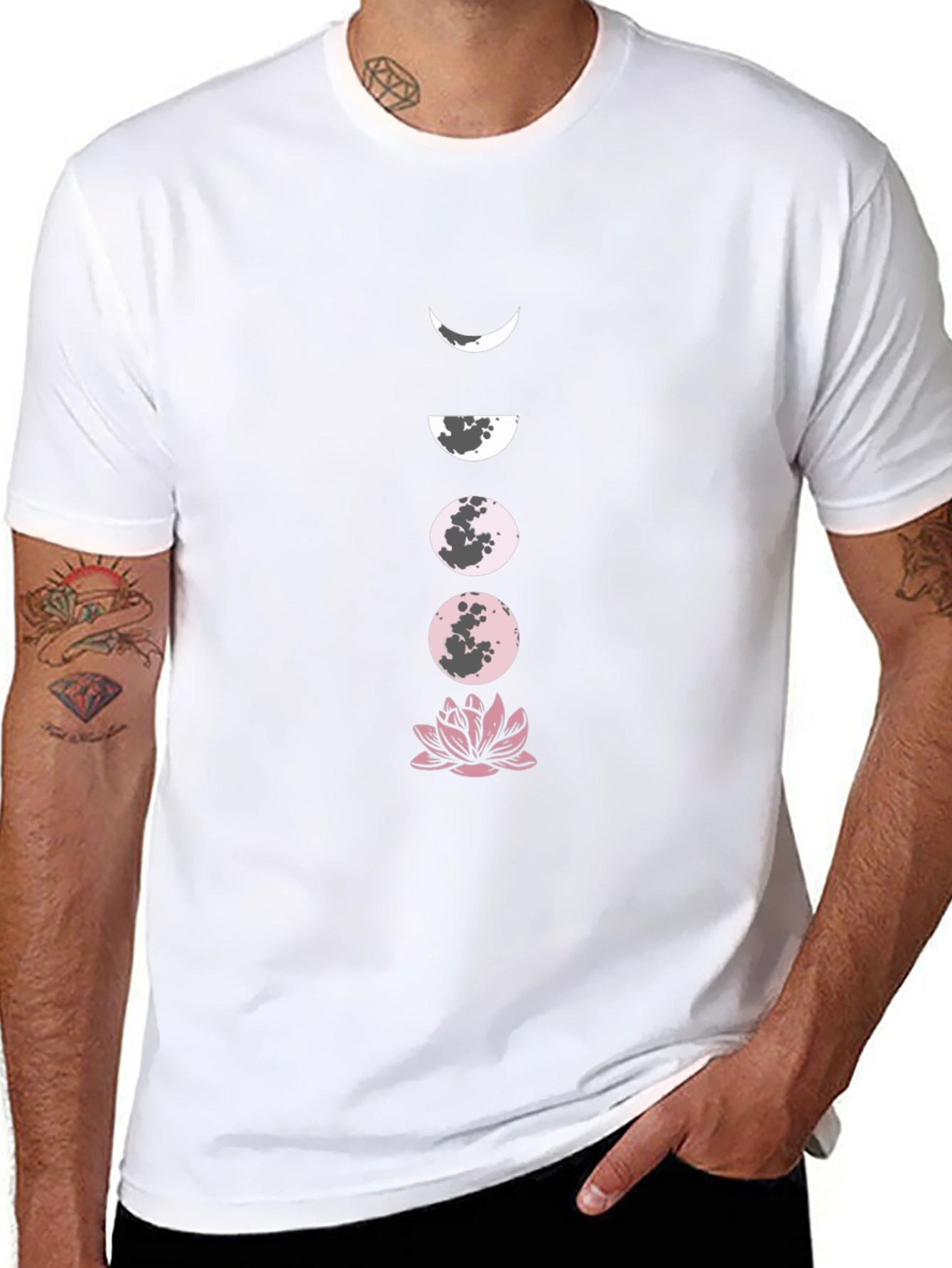 Moon Phases and Lotus Black T-Shirt