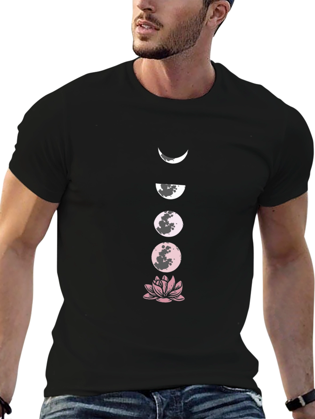 Moon Phases and Lotus Black T-Shirt