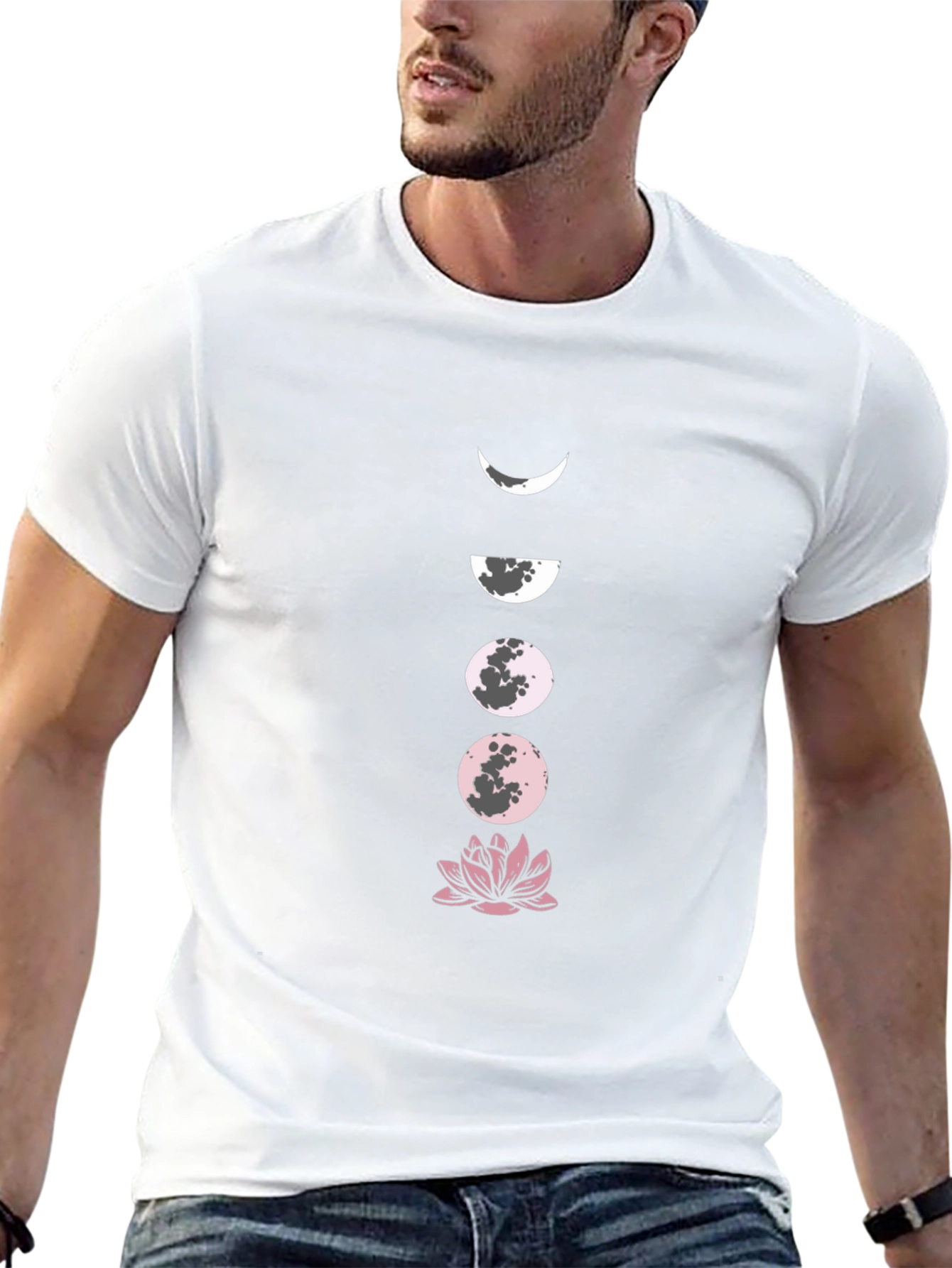 Moon Phases and Lotus Black T-Shirt