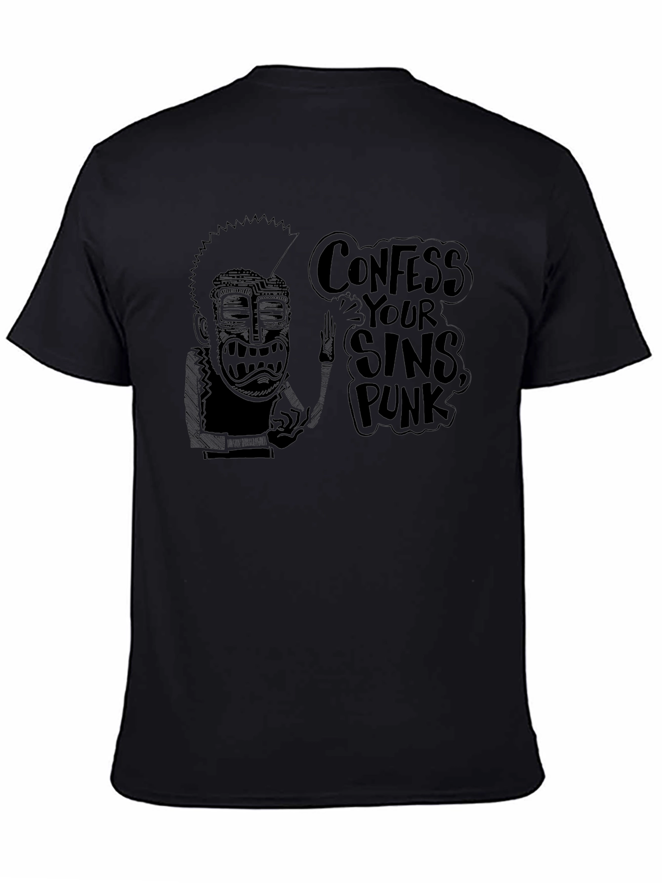 Confess Your Sins Punk Black Graphic Tee
