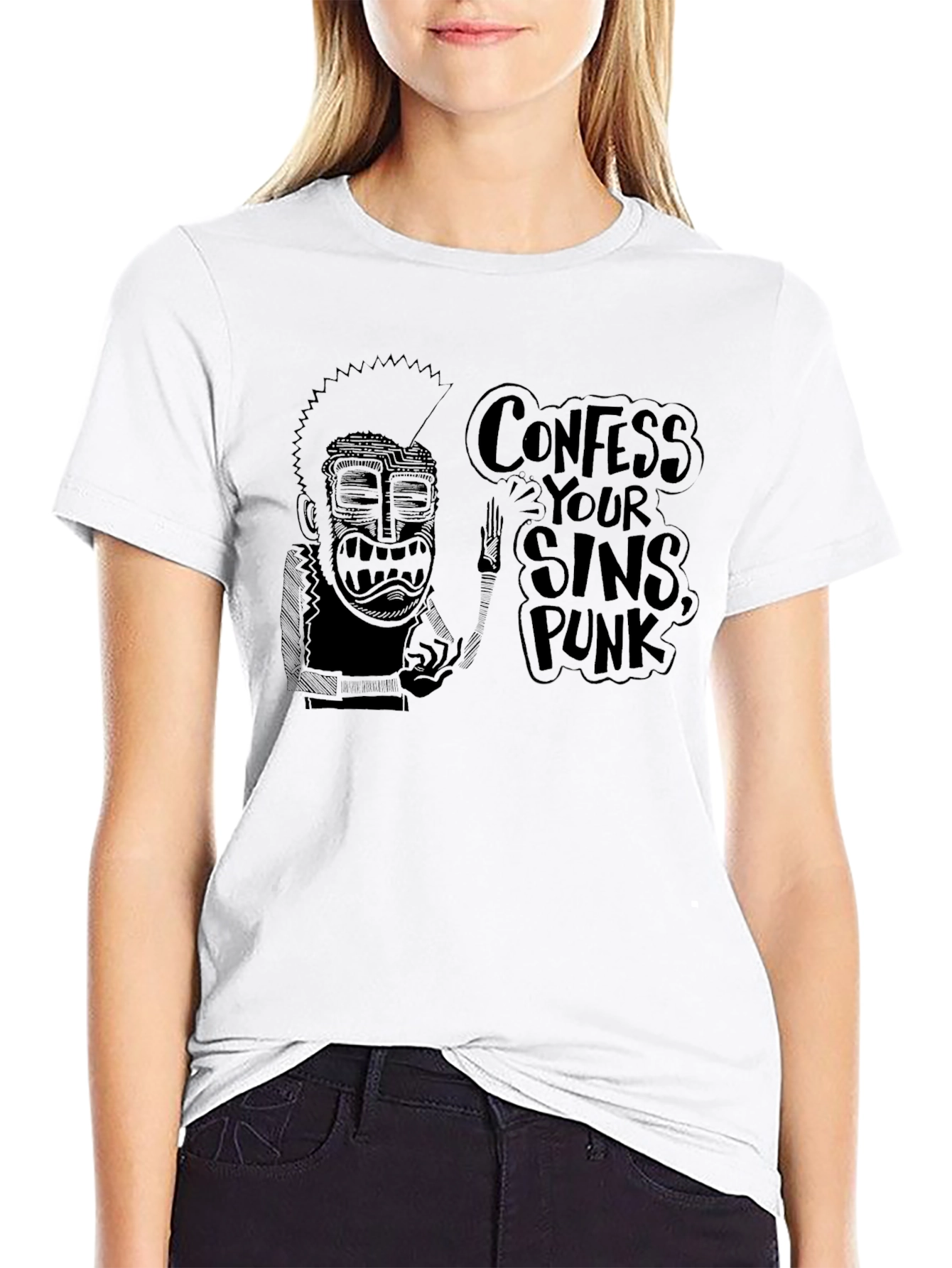 Confess Your Sins Punk Black Graphic Tee