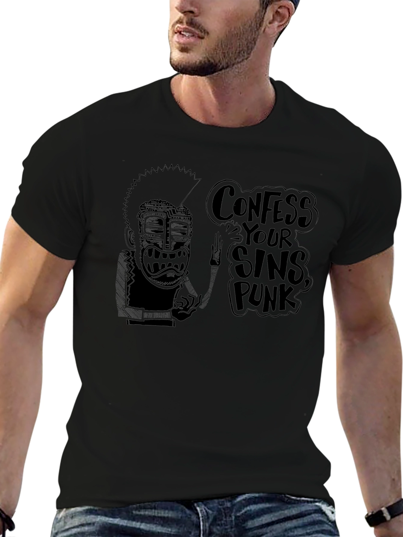 Confess Your Sins Punk Black Graphic Tee