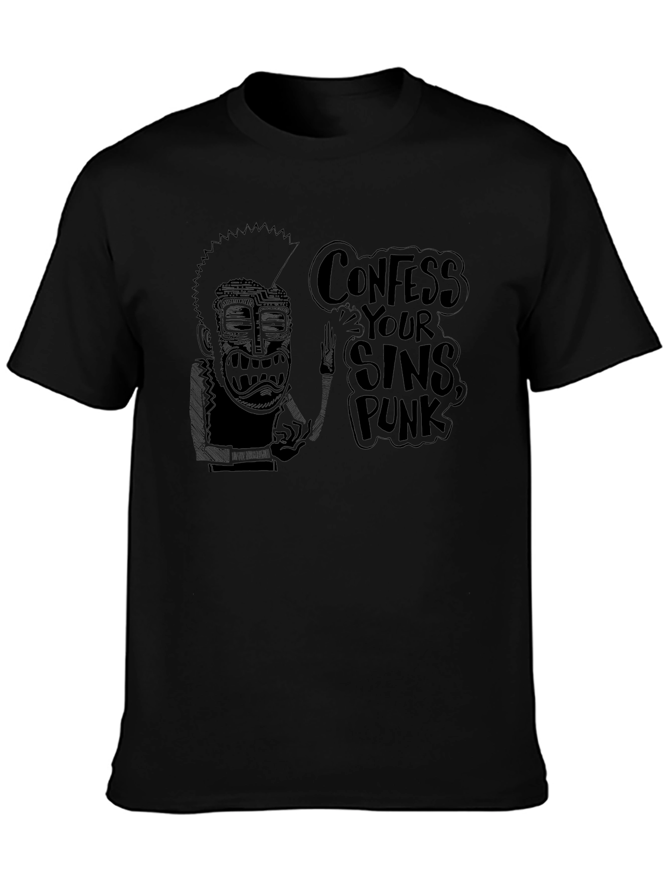 Confess Your Sins Punk Black Graphic Tee