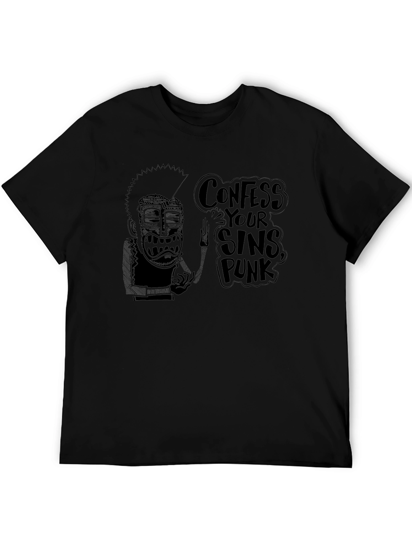 Confess Your Sins Punk Black Graphic Tee