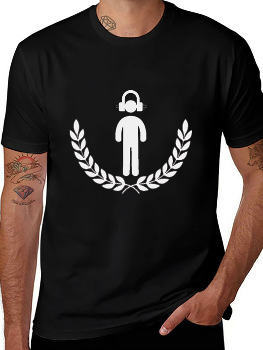 DJ Man Laurel Wreath Graphic Tee - Black Cotton T-Shirt