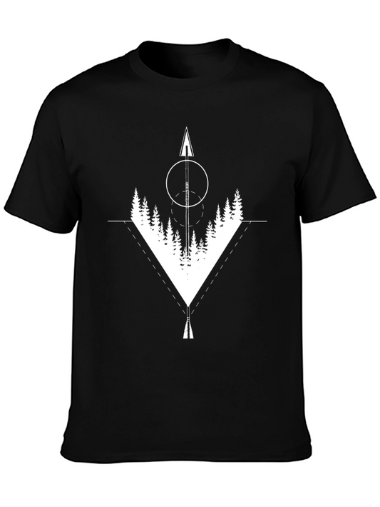 Geometric Forest Arrow Graphic Black T-Shirt