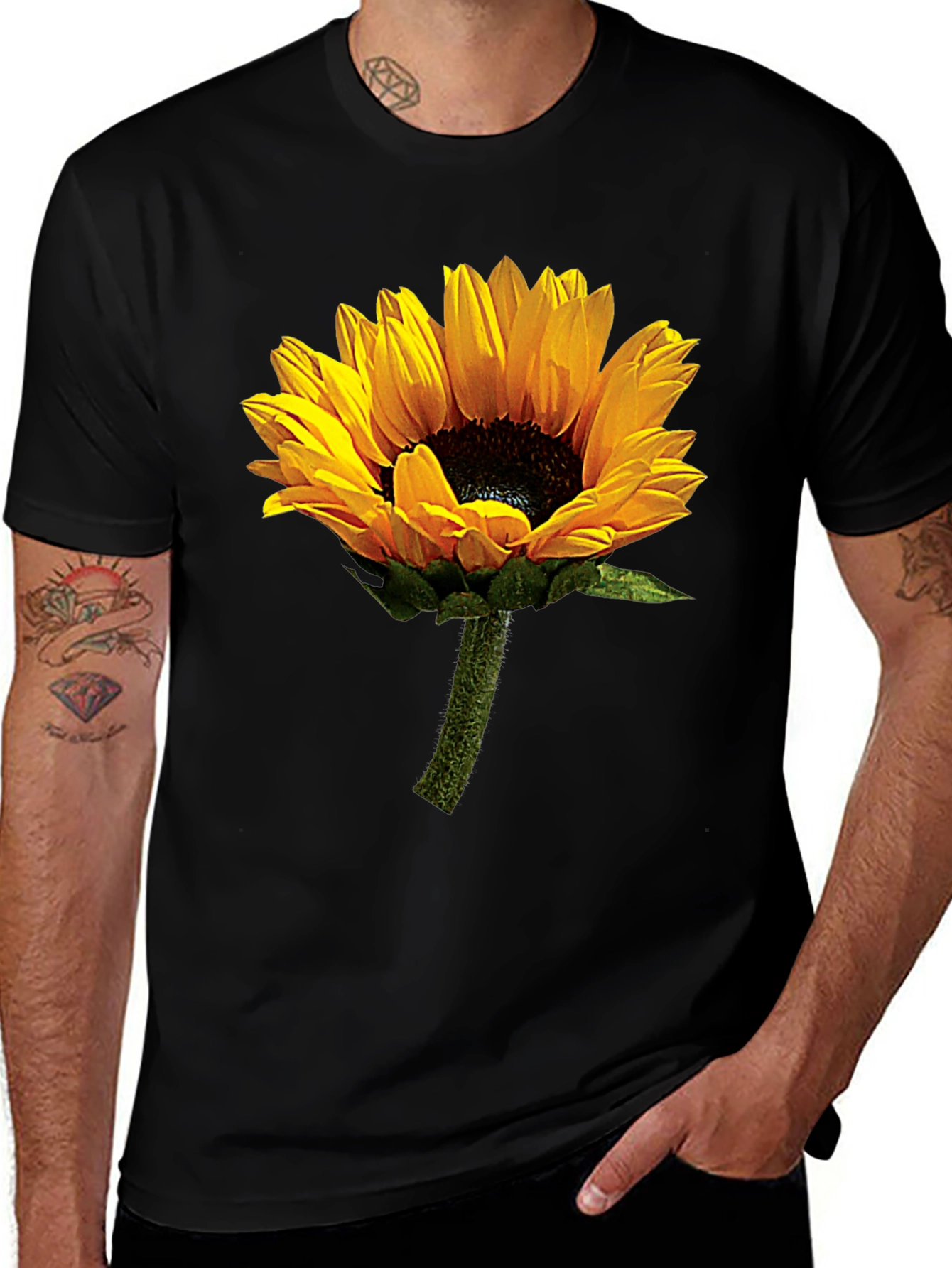 Sunflower Graphic Tee - Black Cotton T-Shirt