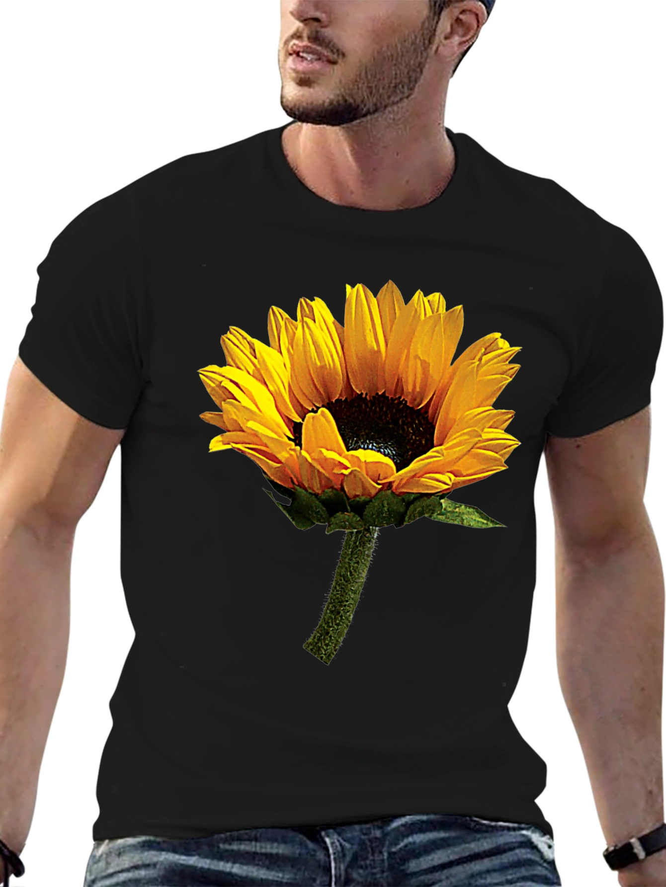 Sunflower Graphic Tee - Black Cotton T-Shirt