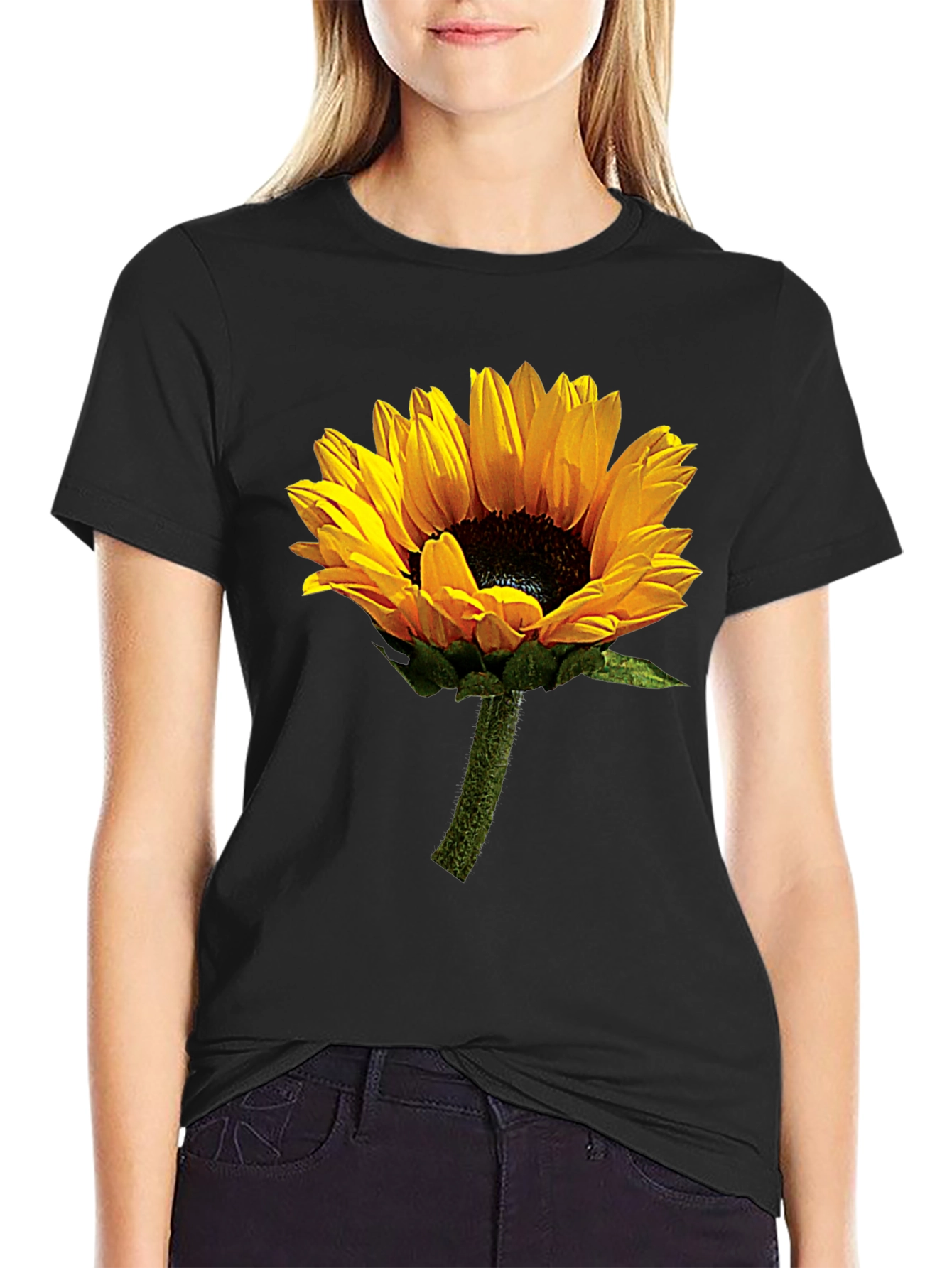 Sunflower Graphic Tee - Black Cotton T-Shirt