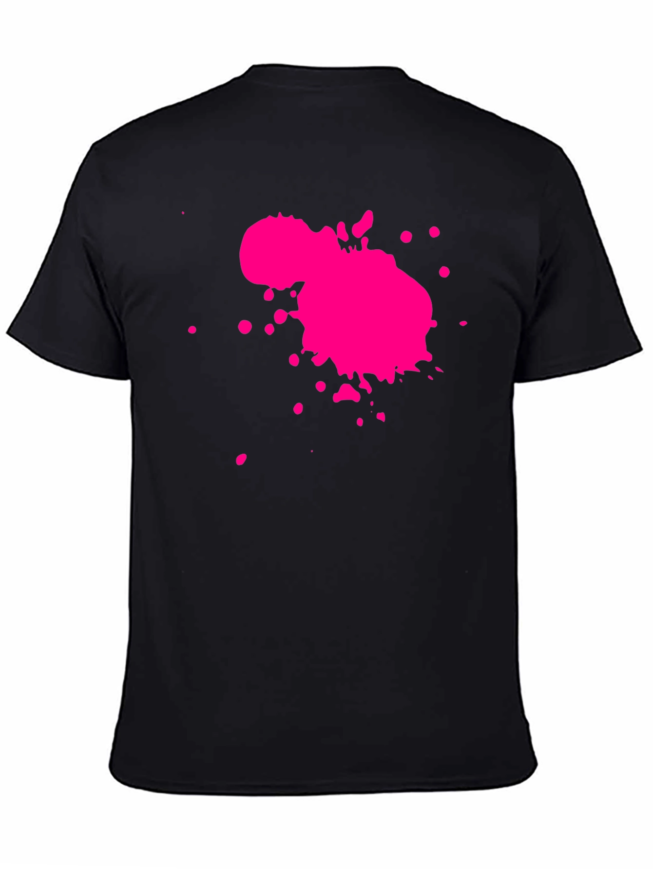 Mens Black T-Shirt with Pink Paint Splatter Design