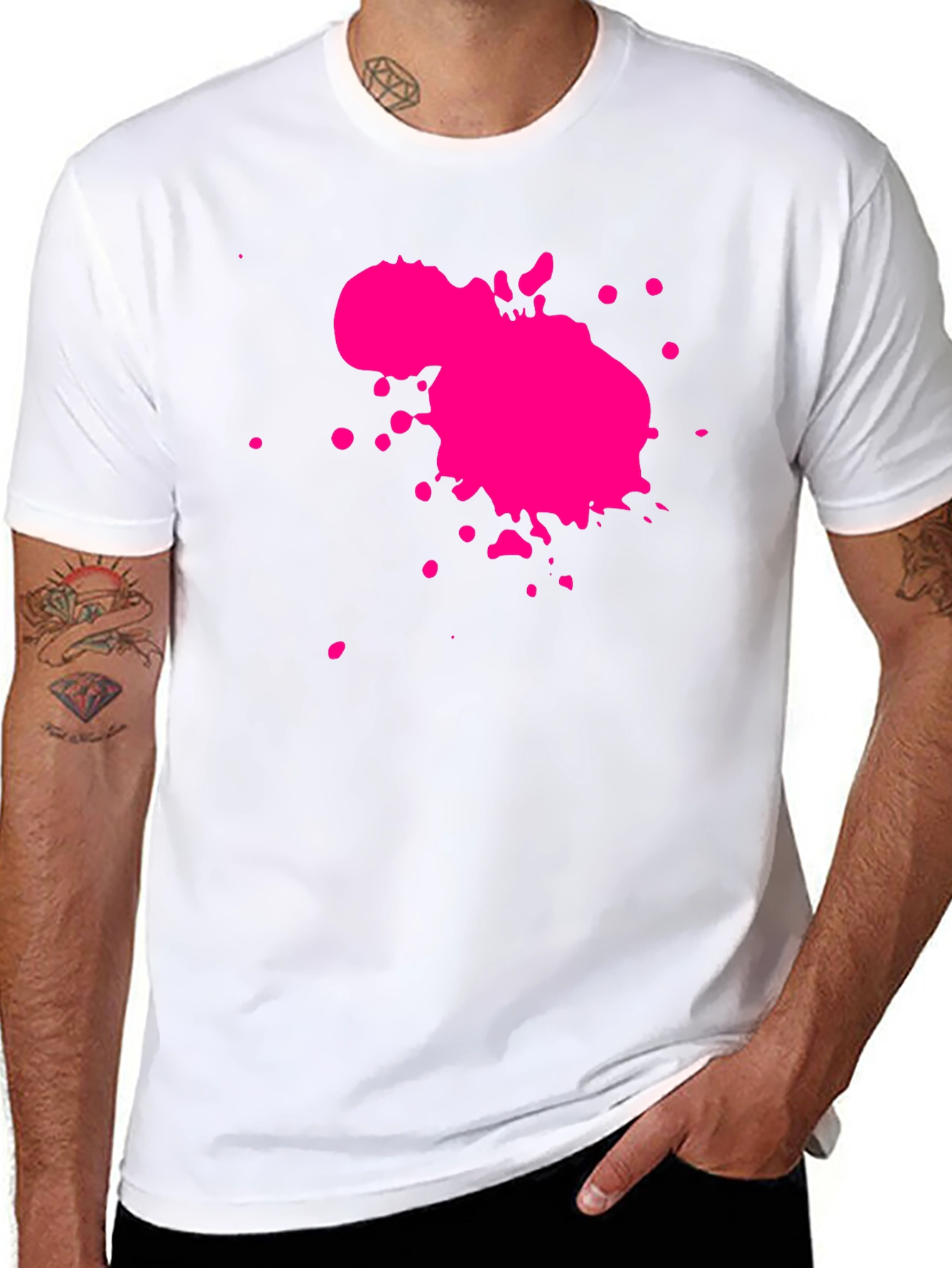 Mens Black T-Shirt with Pink Paint Splatter Design