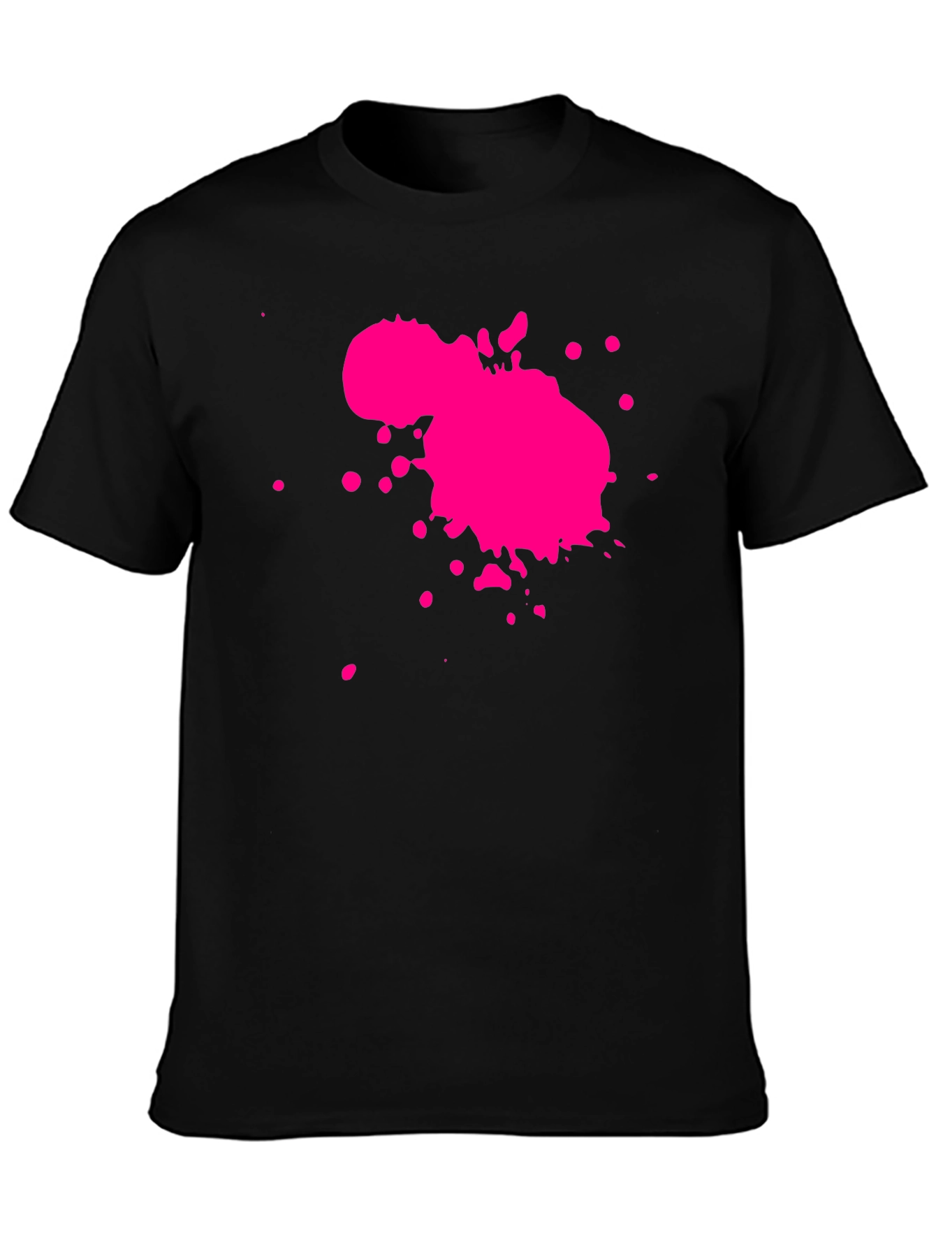 Mens Black T-Shirt with Pink Paint Splatter Design