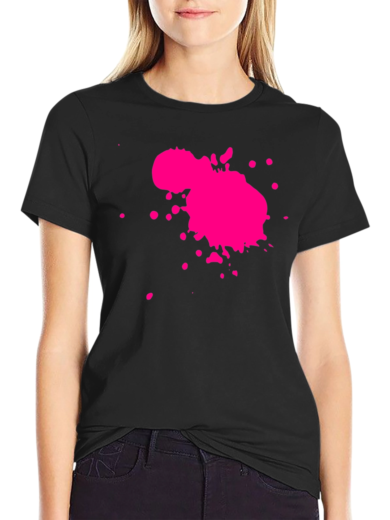 Mens Black T-Shirt with Pink Paint Splatter Design