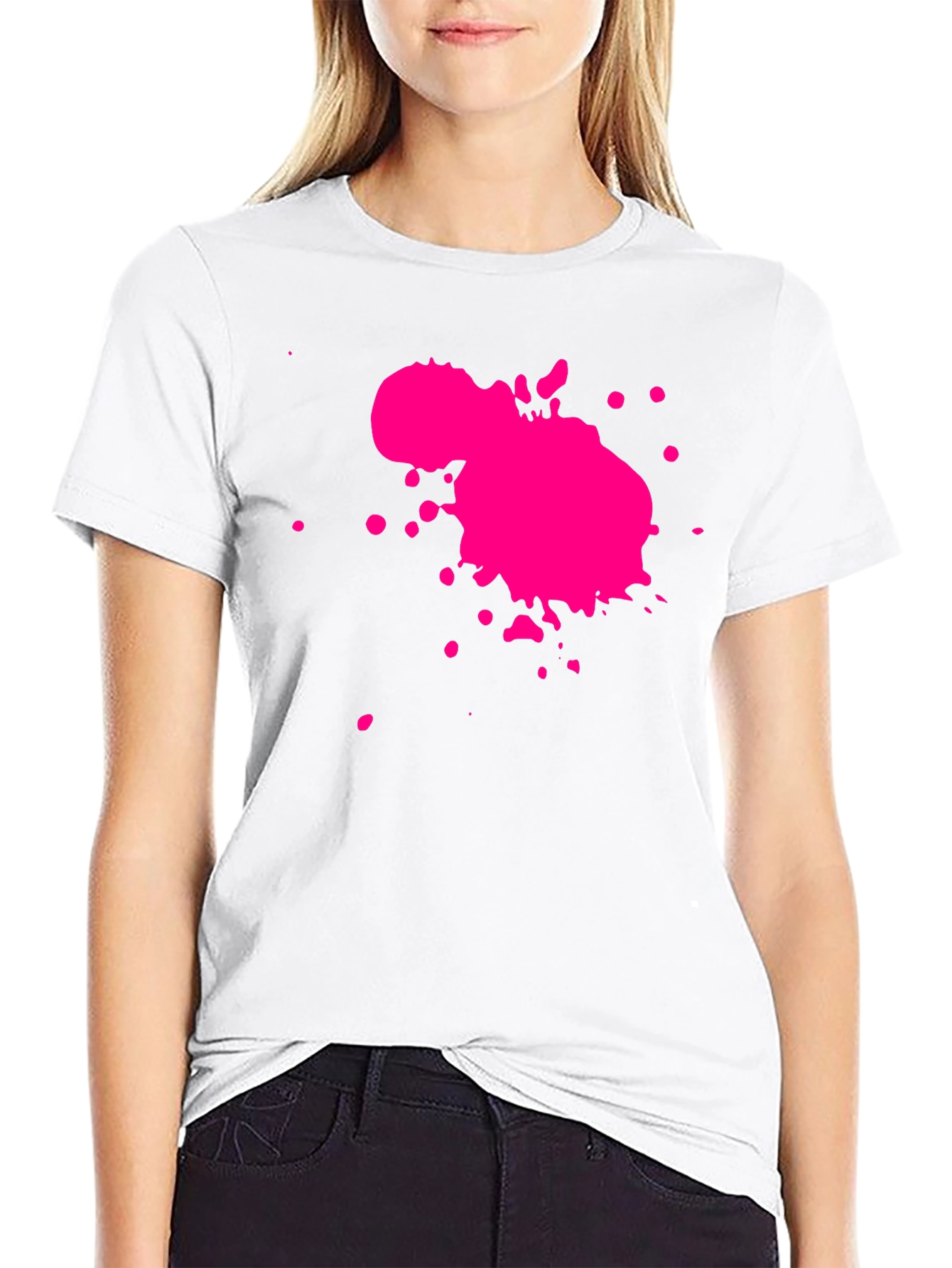Mens Black T-Shirt with Pink Paint Splatter Design
