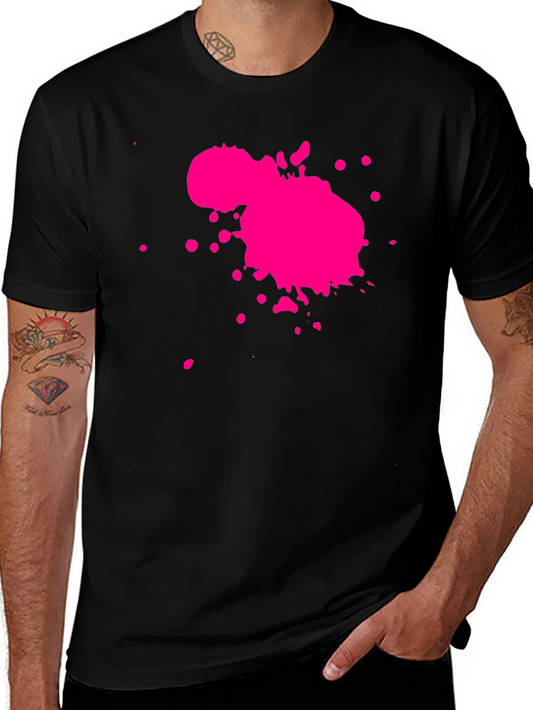 Mens Black T-Shirt with Pink Paint Splatter Design