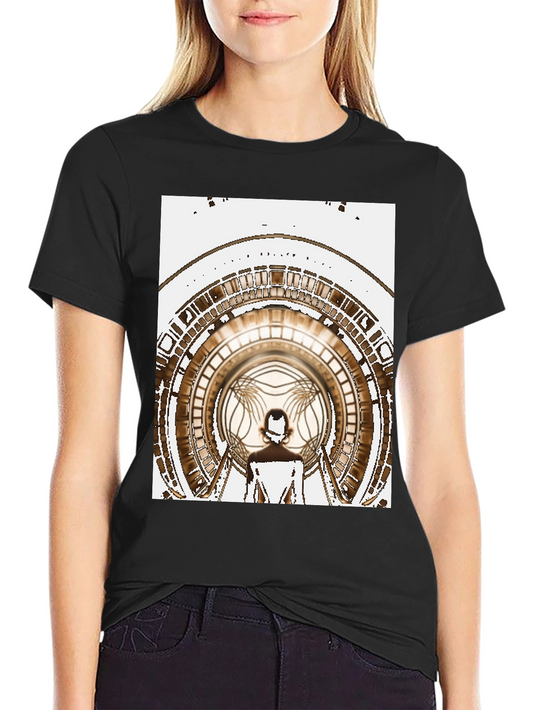 Abstract Portal Graphic Tee - Black Cotton Casual Shirt
