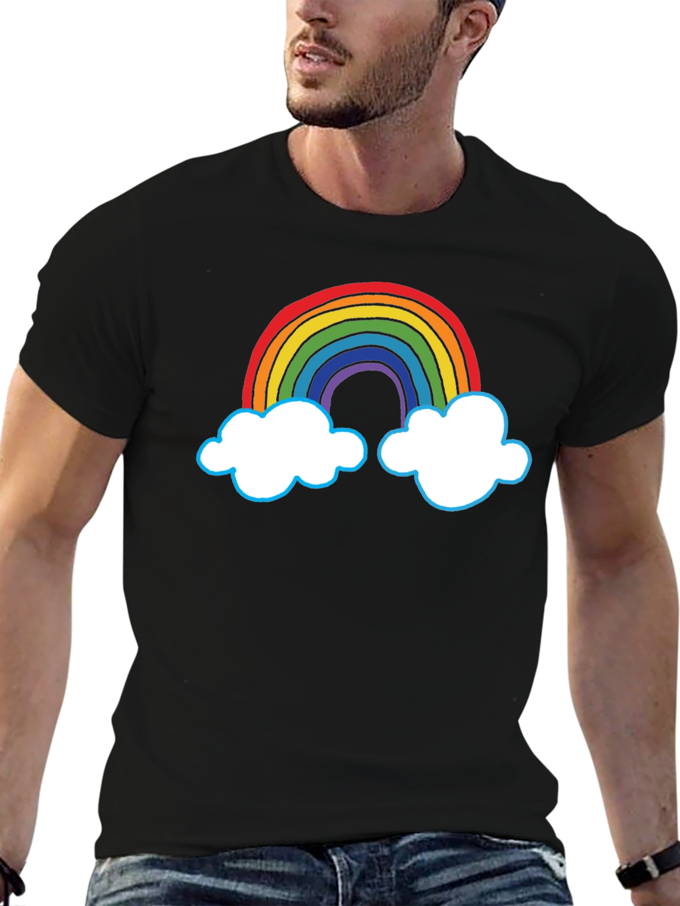 Rainbow Cloud Graphic T-Shirt - Unisex Black Tee
