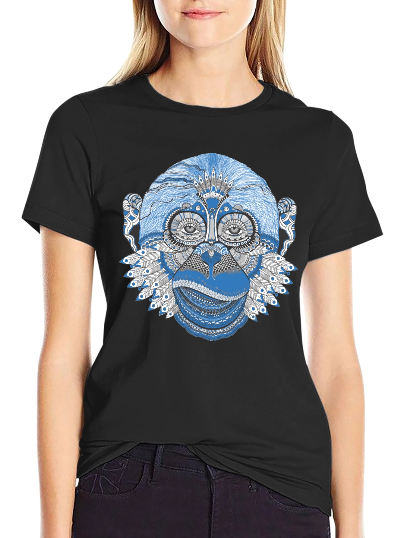 Monkey Graphic Print Black T-Shirt