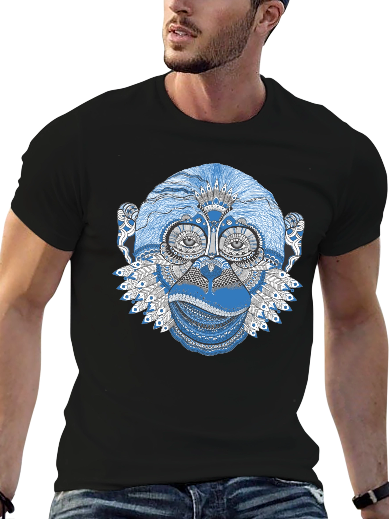 Monkey Graphic Print Black T-Shirt