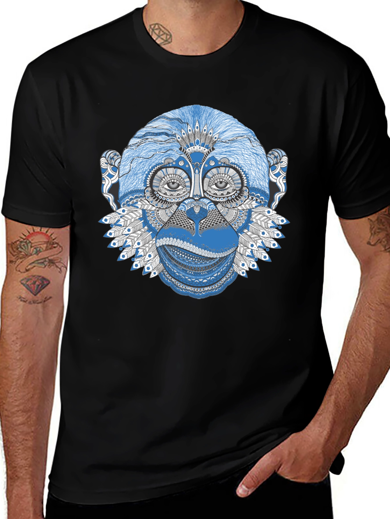 Monkey Graphic Print Black T-Shirt