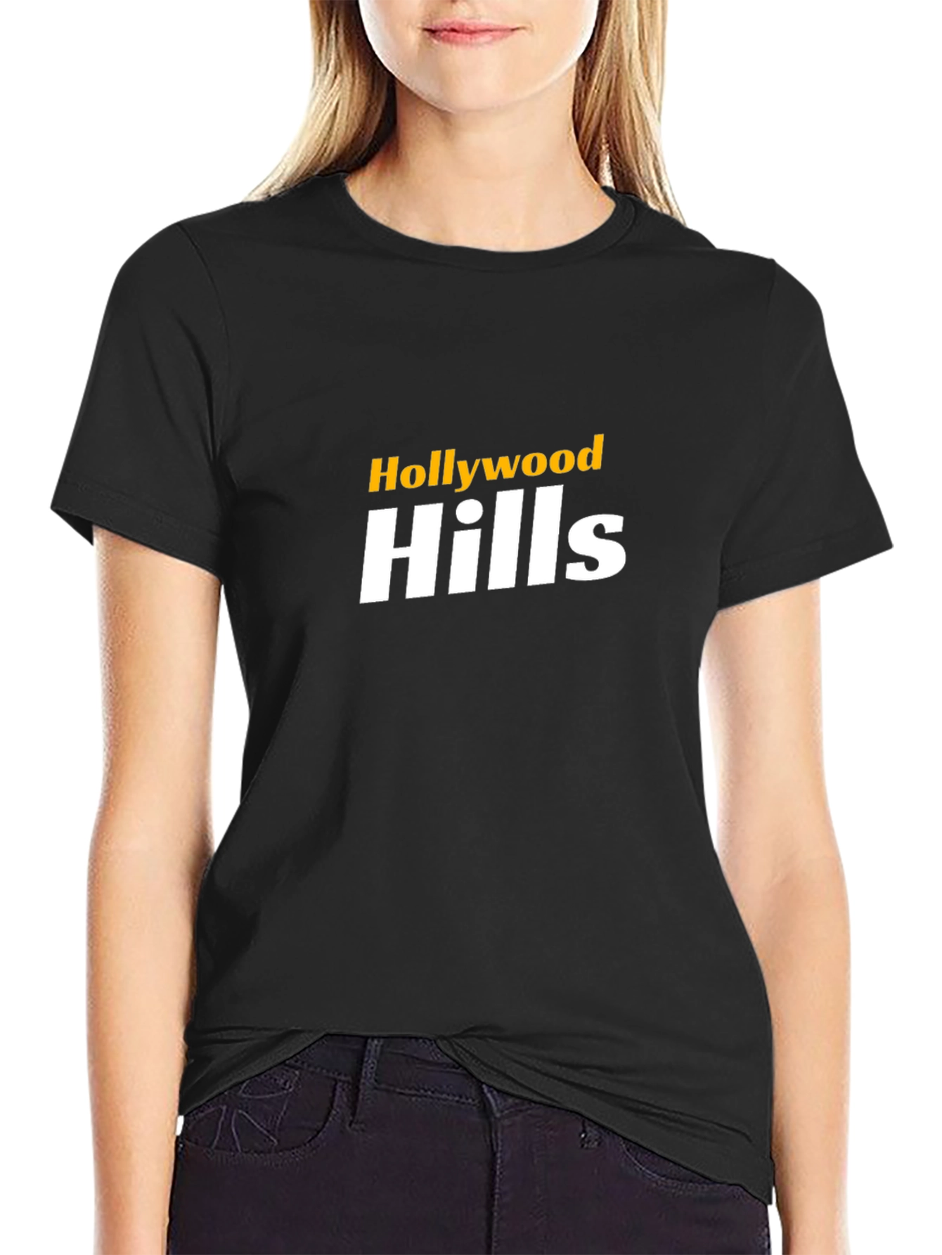 Hollywood Hills Graphic Tee - Black Cotton Blend T-Shirt